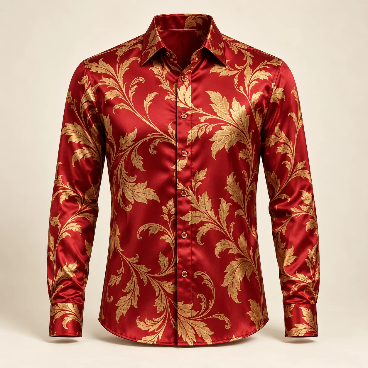 Ruby Cascade Silk Shirt — Ruby / Gold